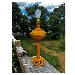 Vintage Hand Painted Converted Metal Oil Lamp 17.5”